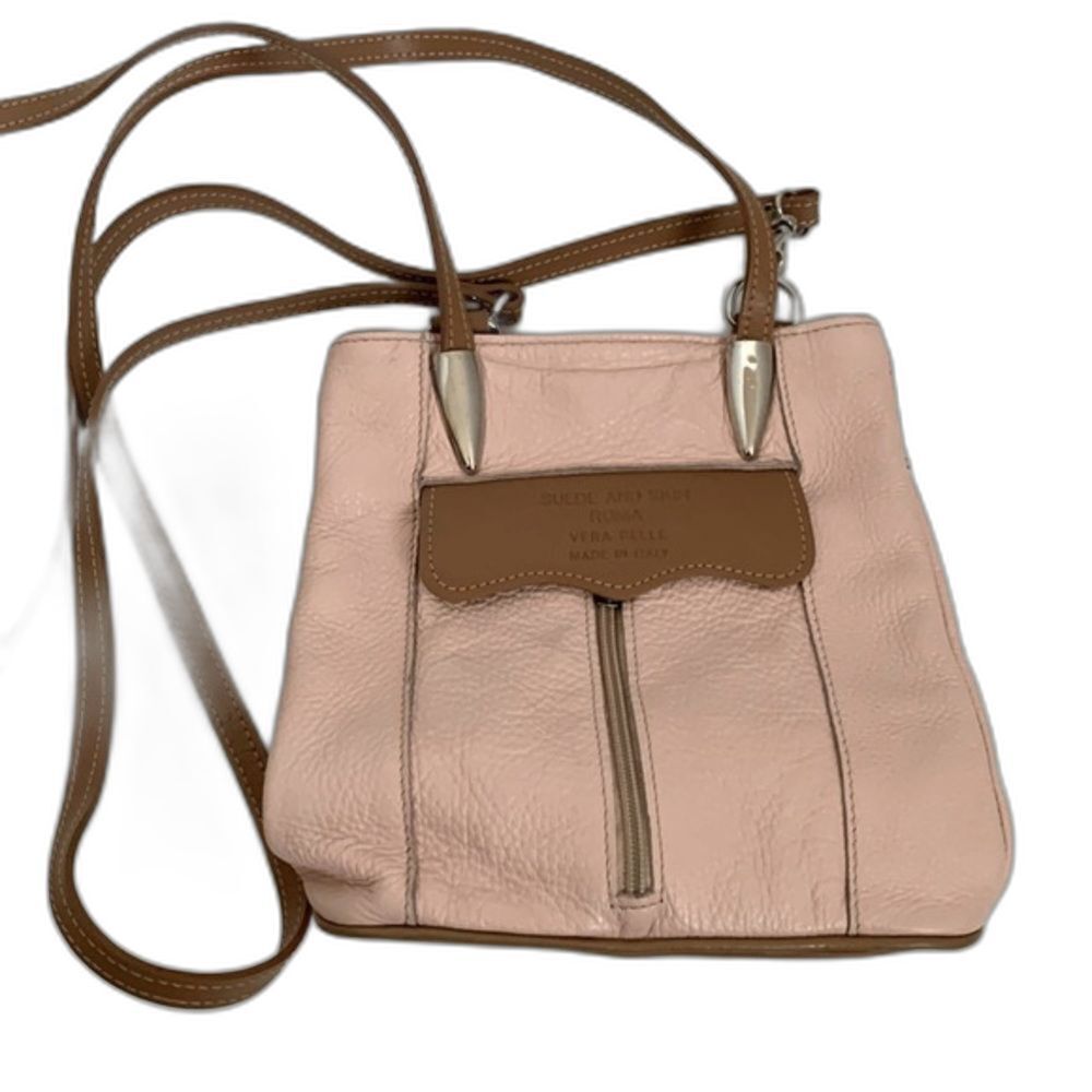 Vera Pelle Italy Pink Leather Brown Faux Leather Convertible Backpack Bag